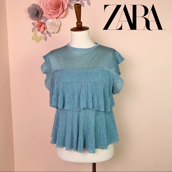 Zara Tops - New! ZARA RUFFLE Lurex Metallic Crop Top